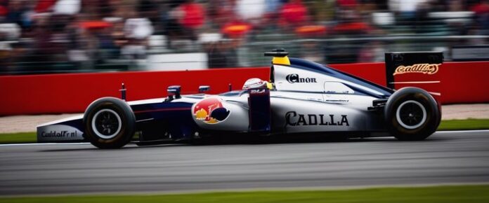 A silver race car with the word