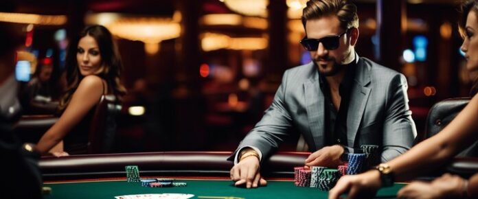 Benjamin Rolle speaking at a poker event, gesturing with his hands.