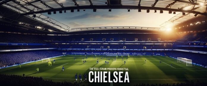 Chelsea player scoring goal against Everton goalkeeper.