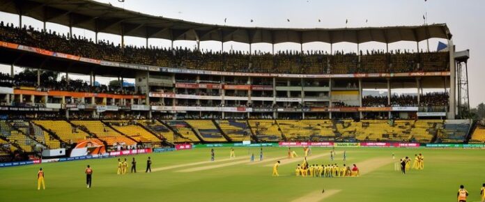 Cricket players in action during CSK vs SRH IPL match.