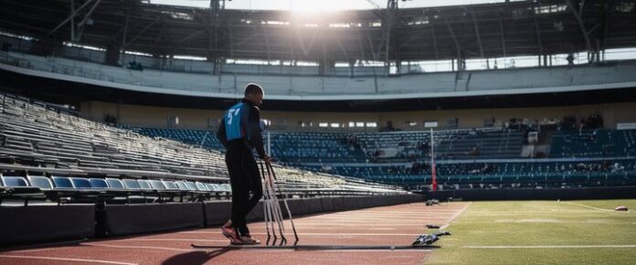 Ja Morant on crutches after falling during a game.