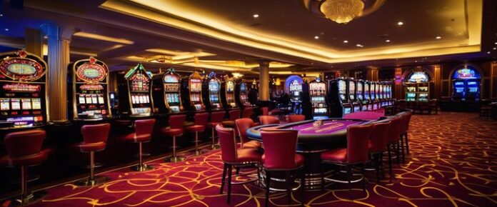 Poker player holding cards at a casino table.