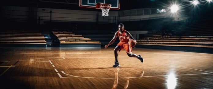 Poker player holding cards at a tournament table.
