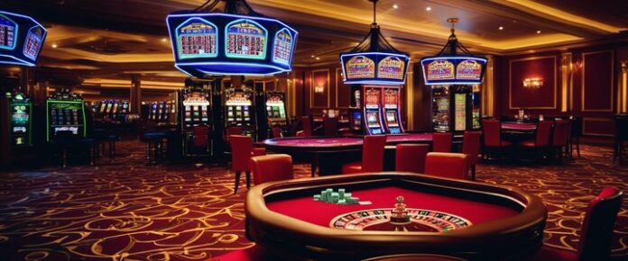 Poker player placing bet at a casino table.