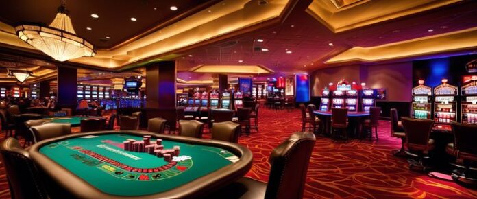 Poker players competing at a Las Vegas tournament table.