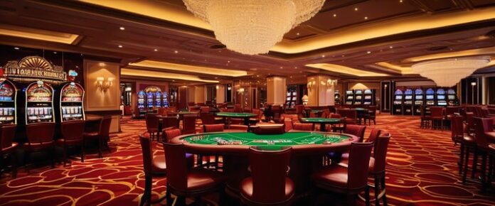 Poker players competing at a live casino game table.