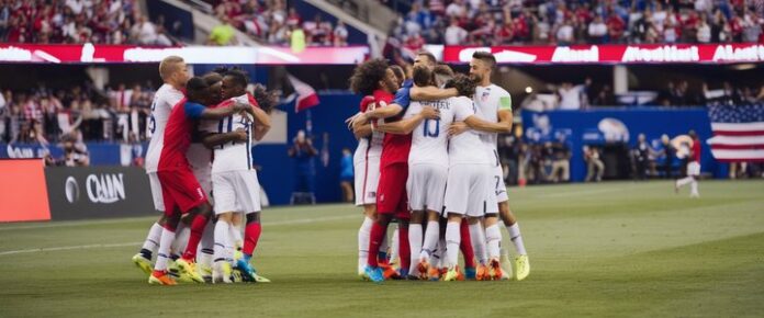 USMNT players gathered, discussing strategy before Gold Cup match.
