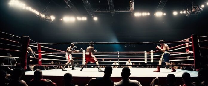 Boxer throwing punch during highly anticipated boxing match.