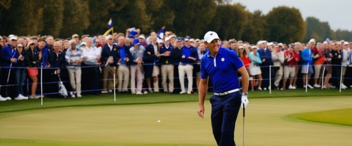 Bradley interacts with enthusiastic fans at Ryder Cup event.