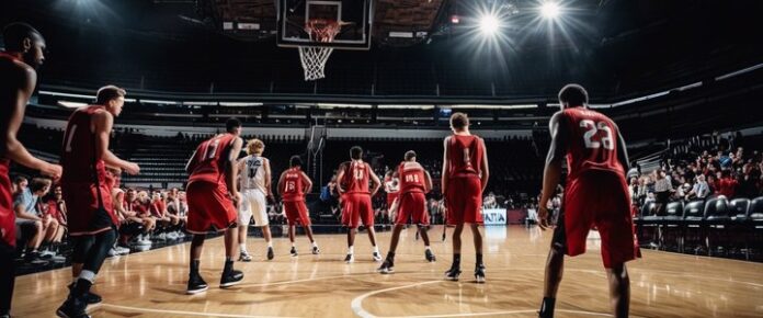 Cavaliers players in intense action on the basketball court.