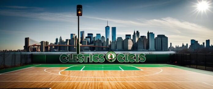 Celtics players huddle during game against Knicks.