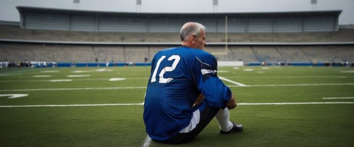 Derek Carr in football gear, looking contemplative on the field.