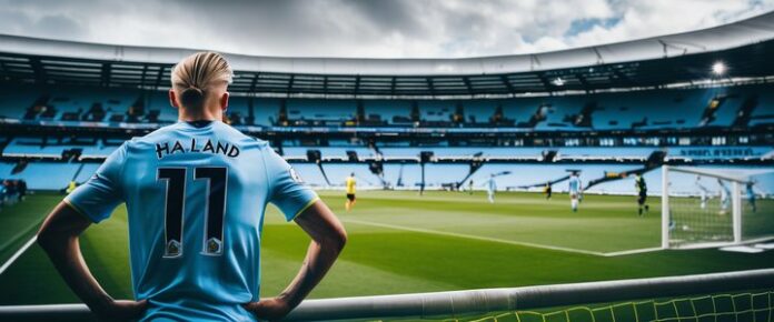 Erling Haaland in action during Manchester City training session.