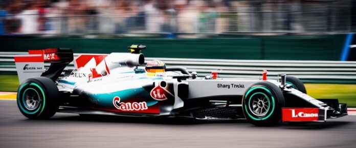 Formula 1 car on scales during weight inspection.