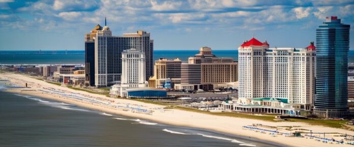 Gamblers play slots at Atlantic City casino amidst uncertainty.