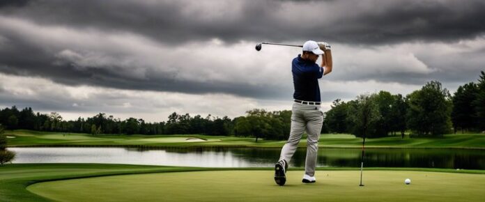 Golfer Jon Rahm reacts after PGA tournament collapse.