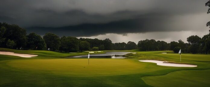 Golfer Mitchell plays through rain at Truist tournament.