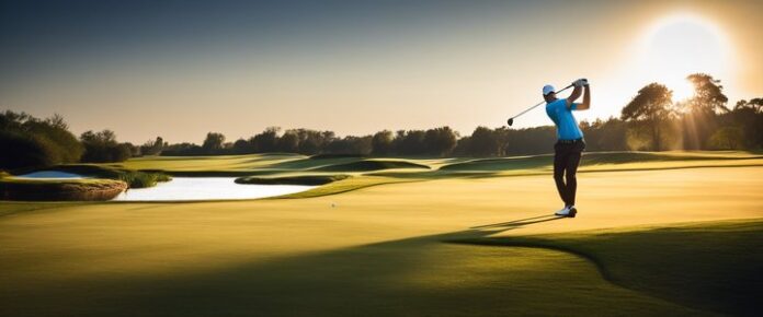 Golfer Scott Scheffler in action, swinging club at PGA tournament.
