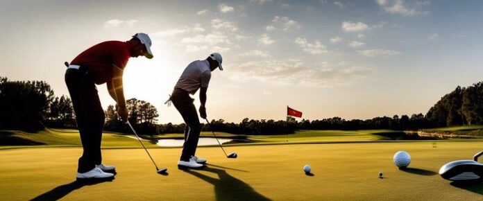 Golfer swinging club in PGA Tour 2K25 gameplay screenshot.