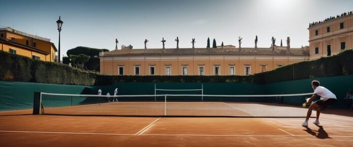 Iga Swiatek in action during Rome tennis tournament match.