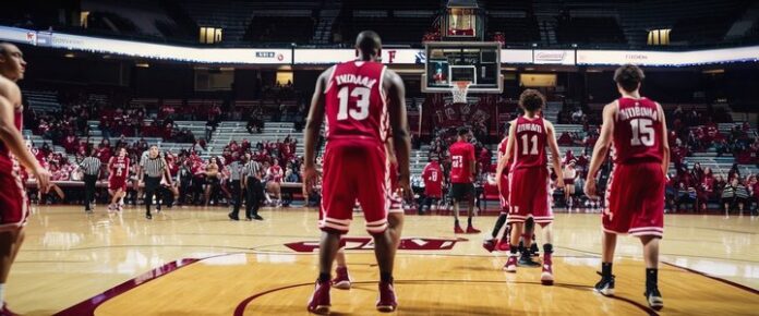 Indiana women's basketball players in action on the court competing.