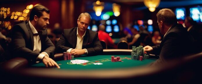John Strzemp playing poker at a tournament table.