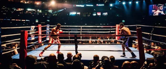 Lopez punches Barboza during Times Square boxing match.