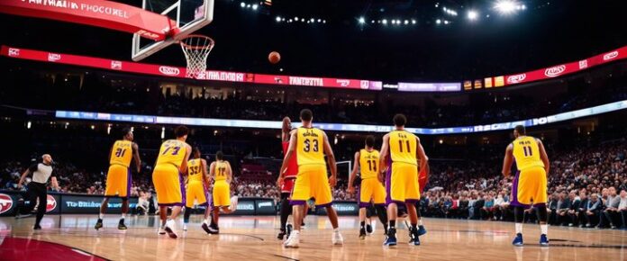 NBA player making game-winning shot at the basketball hoop.