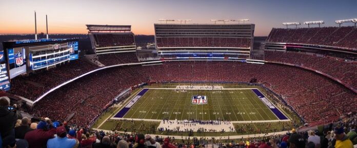 NFL commissioner speaking at a podium during draft announcement event.