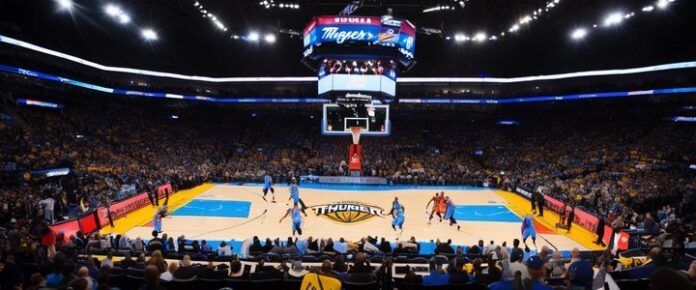 Nuggets player making a shot during NBA conference semifinals game.