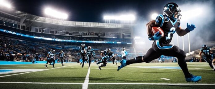 Panthers player Jadeveon Clowney in action on the field.