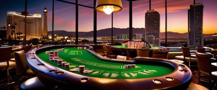 People playing slots at a crowded casino gaming floor.