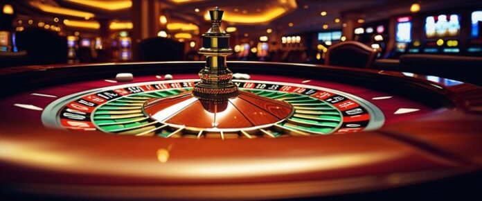 Poker player placing bet at a casino table.