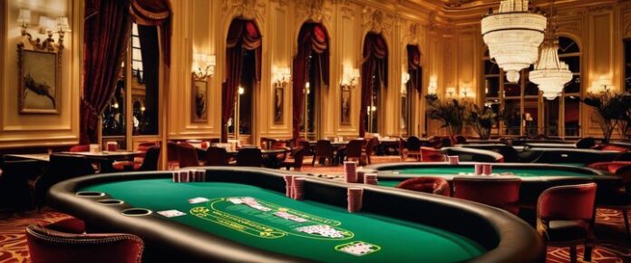 Poker players compete at the Monte Carlo EPT tournament table.