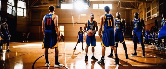 Poker players competing at a tournament table with cards and chips.