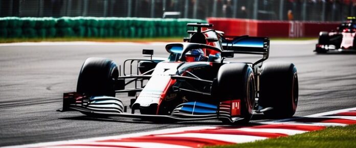 Racing Bulls' upgraded F1 car on display at Imola circuit.