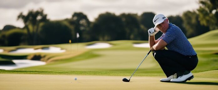 Sahith Theegala swings golf club with neck injury visible.