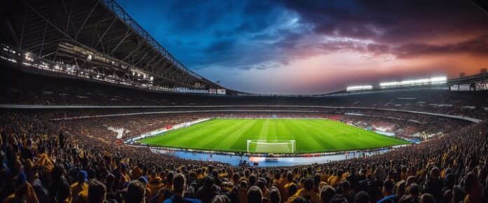Soccer players in action on the field, intense match underway.