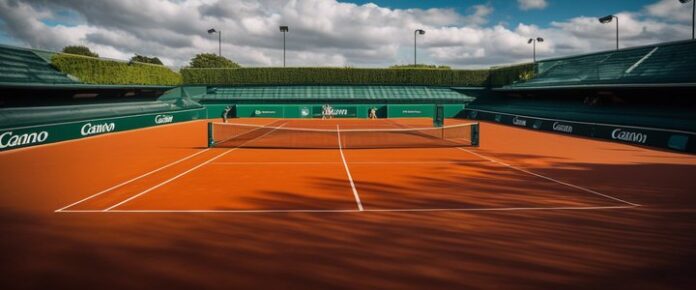 Tennis player serving at French Open tournament in Paris.