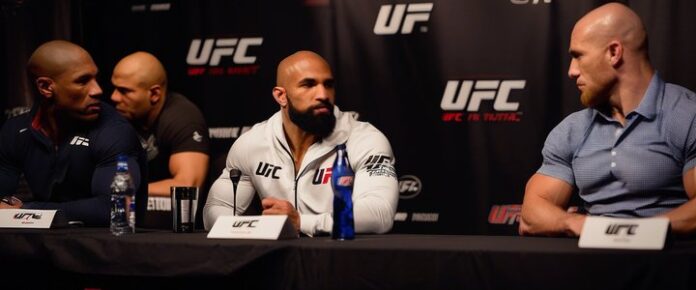UFC fighters face off at pre-fight press conference.