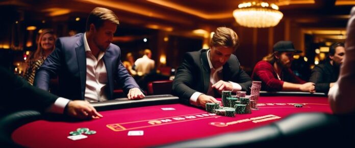 Weizheng Zhong holding poker championship trophy at the table.